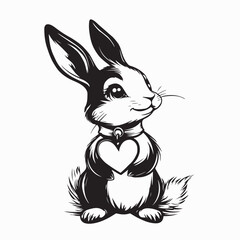 Adorable Bunny Standing Upright While Wearing a Heart Necklace in Cute Vector Style