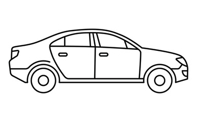 Black single modern sedan car line icon, simple modern city urban transport flat design illustration drawing for app ui ux web button, interface pictogram elements isolated on white background