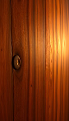 close up of a wooden door with a light shining on it