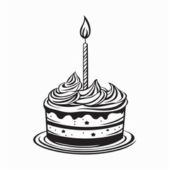 Birthday Simple Cake with One Candle image vector isolated on white background.