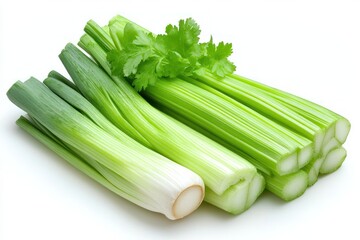 Obraz premium Fresh Celery Stalks and Leeks with Parsley