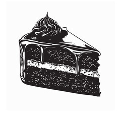 Slice Chocolate Fudge Cake Image Vector Isolated on white background.