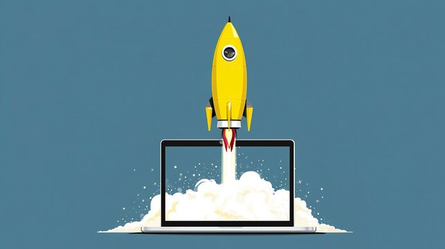 Digital launching of a new project illustrated with a rocket.