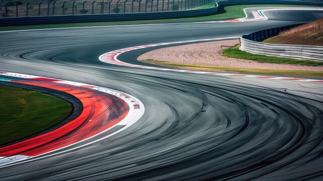 A stunning sweeping view of an empty F1 track showcasing the intricate esses section, featuring smooth curves and vibrant asphalt, perfect for motorsport enthusiasts.
