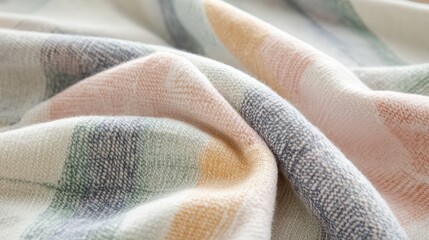 Textile Symphony: A close-up shot of an elegant textile, with its folds and curves that dance gracefully in the sunlight. The intricate patterns and soft textures.