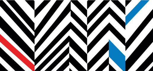 Abstract_Geometric_Pattern_Black_and_White_Chevron_Design_with_Red_and_Blue_Accents_Modern_Art_Background_Striking_Visual_Composition_Contemporary_Graphic_Artwork