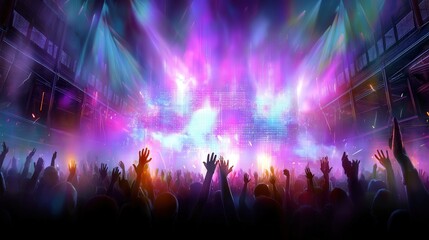 A thrilling concert scene featuring fans enjoying live music with a crowd in the background creating an electric atmosphere