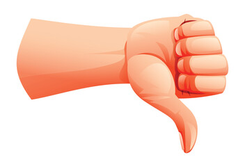 Hand showing thumbs down gesture expressing disapproval. Vector cartoon illustration