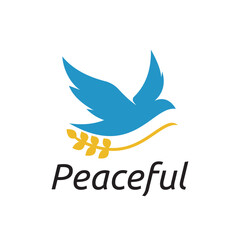 Obraz premium Peaceful Dove Pigeon Bird Animal Flying Wings with Paddy Logo Template