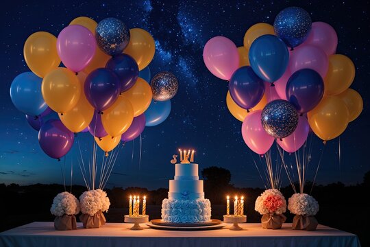 Starry Night Balloon Birthday Invitation Template for an Exciting Celebration