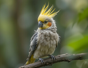Cockatiel Perching on Branch Bird Portrait Close-up