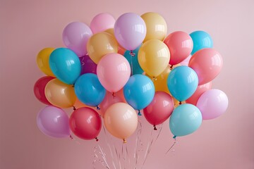 Vibrant Balloons for a Festive Celebration on a Soft Pink Background