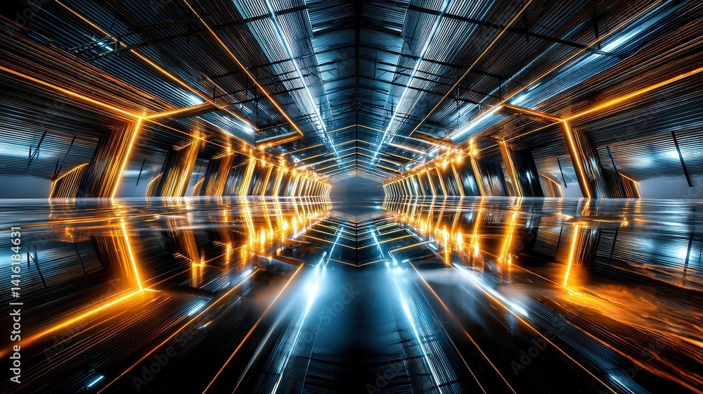 Aufkleber illuminated tunnel pathway with bright lights creating a mysterious and enigmatic atmosphere for exp