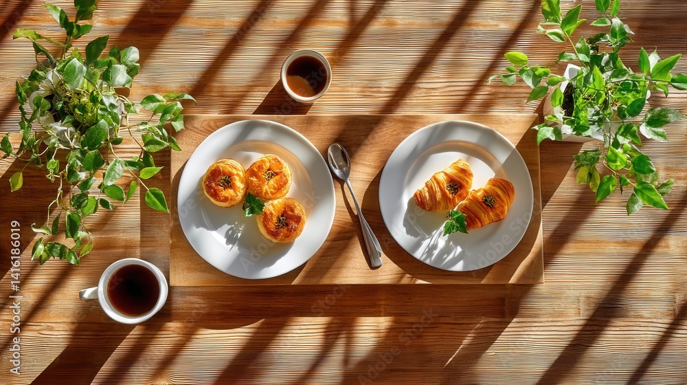 Poster elegant table set with a plate of delicious food creating an inviting atmosphere for enjoyment and d