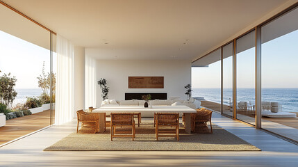 Modern Coastal Dining Room with Ocean Views.ai generated
