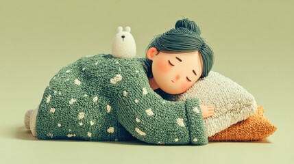 3d illustration, cute cartoon young beautiful woman sleeping,photo stock