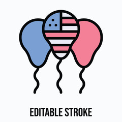 Balloons With American Flag, Memorial Day Vector Icon. Filled Style Isolated Vector Icon.	Editable Stroke. 