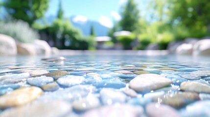 Fototapeta premium Tranquil water reflecting a serene garden setting