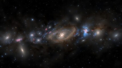 Obraz premium Cosmic panorama showcasing distant galaxies amidst star clusters formation