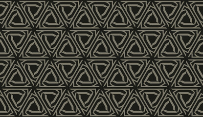For interior wallpaper, smart design, fashion print.Vector seamless illustration with pattern in triangles style. Dark black color.