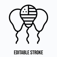 Balloons With American Flag, Memorial Day Vector Icon. Lineal Style Isolated Vector Icon.	