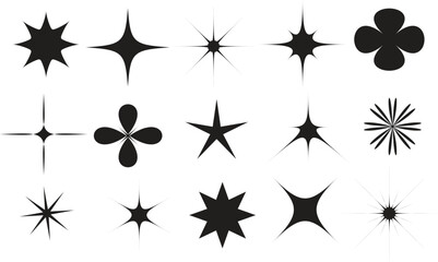 Black Starburst and Abstract Shape Icons Vector Set