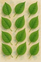 Watercolor Green Leaf Illustration Set in Top View