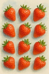 Watercolor Strawberry Illustration Set in Top View