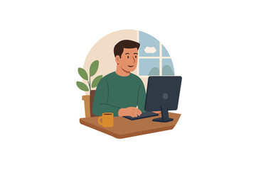man using computer vector image