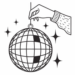 Hand Holding Disco Ball with Sparkling Light Rays Outline