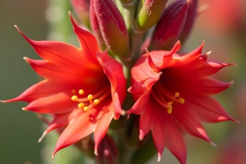 Fototapeta premium Close-up of an ocotillo plant with vibrant red flowers