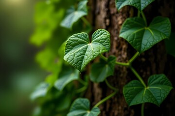 Fototapeta premium Wild Ivy Vine Climbing a Tree Captured in Macro Perspective