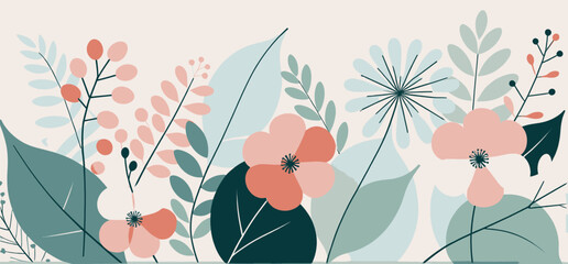 Botanical_Illustration_with_Pastel_Flowers_and_Leaves_Modern_Floral_Art_Print_for_Home_Decor_Stylish_Wall_Art_Featuring_Elegant_Flower_Arrangement