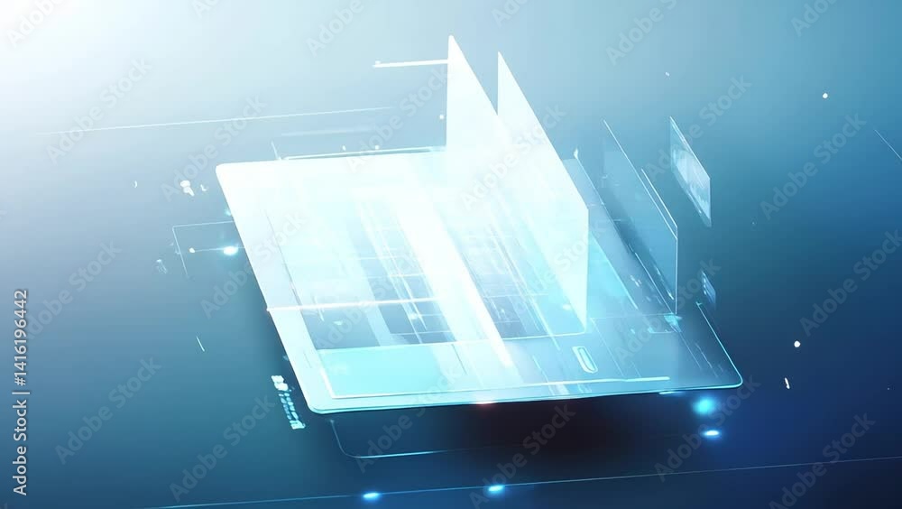 Poster Abstract Digital Environment with Holographic UI Panels and Light Based Data Flows Creating Calm