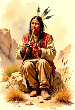 young indian man with a flute
