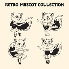 Ice Skating Fox Retro Mascot