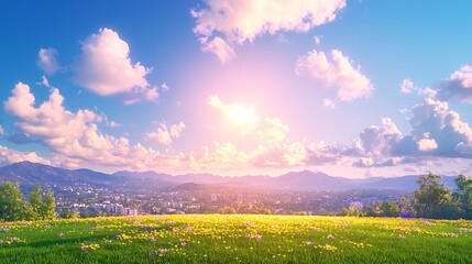 Panoramic Sunset Meadow View