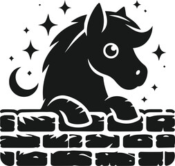 Obraz premium Vector peeking face horse animal silhouette