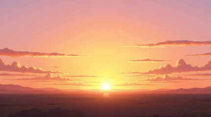 Obraz premium Serene sunset over a tranquil landscape, painted in warm, golden hues.