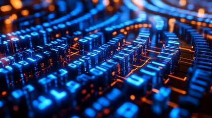 Obraz premium Futuristic Digital Cityscape Neon Glow Binary Code Abstract Technology