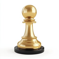 Golden pawn chess piece isolated on white background