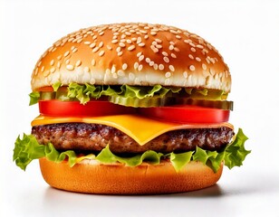 hamburger or burger with cheese and vegetables isolated on white background, im