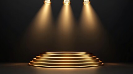 Obraz premium Golden Stage Podium with Spotlights Award Ceremony Winner Pedestal