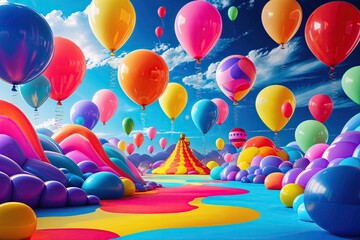 Vibrant Surreal Balloon Dreamscape with Colorful Background and Whimsical Themes