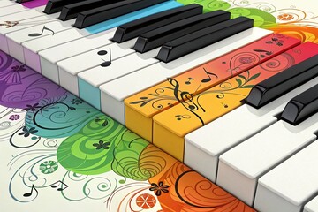 Abstract colorful piano keyboard wallpaper background Offering a vibrant and artistic representation of music Creativity And the dynamic world of artistic expression, 3d rendering - generated by ai