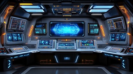 Obraz premium Futuristic Control Room Sci Fi Spaceship Bridge Interface