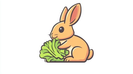 Fototapeta premium Bunny munching: A charming illustration portrays a bunny, engrossed in enjoying a crisp, leafy green, an emblem of innocent enjoyment.
