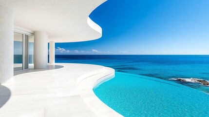 Fototapeta premium Modern Infinity Pool Ocean View Villa Luxury Architecture