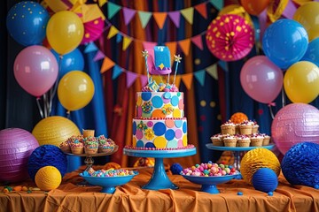 Fototapeta premium Joyous Birthday Celebration with Vibrant Ball Decor and Festivity