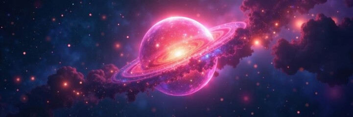 Ethereal glowing orb suspended in starry nebula , galaxy, neon